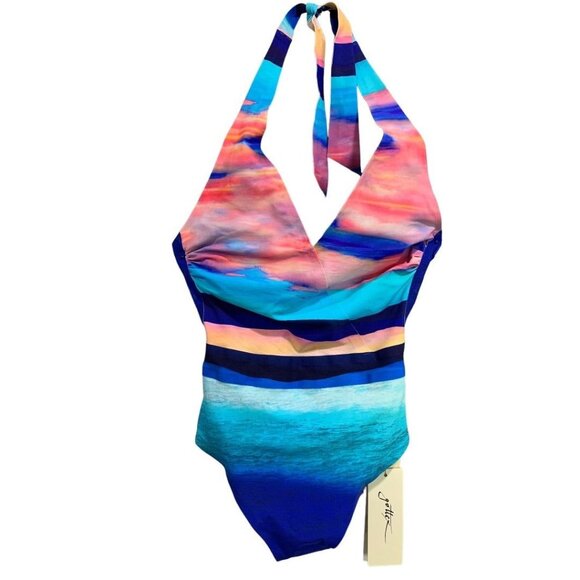 Size 6 Gottex Women's Halter Style New Sunrise Swimsuit Blue Pink - Picture 1 of 8